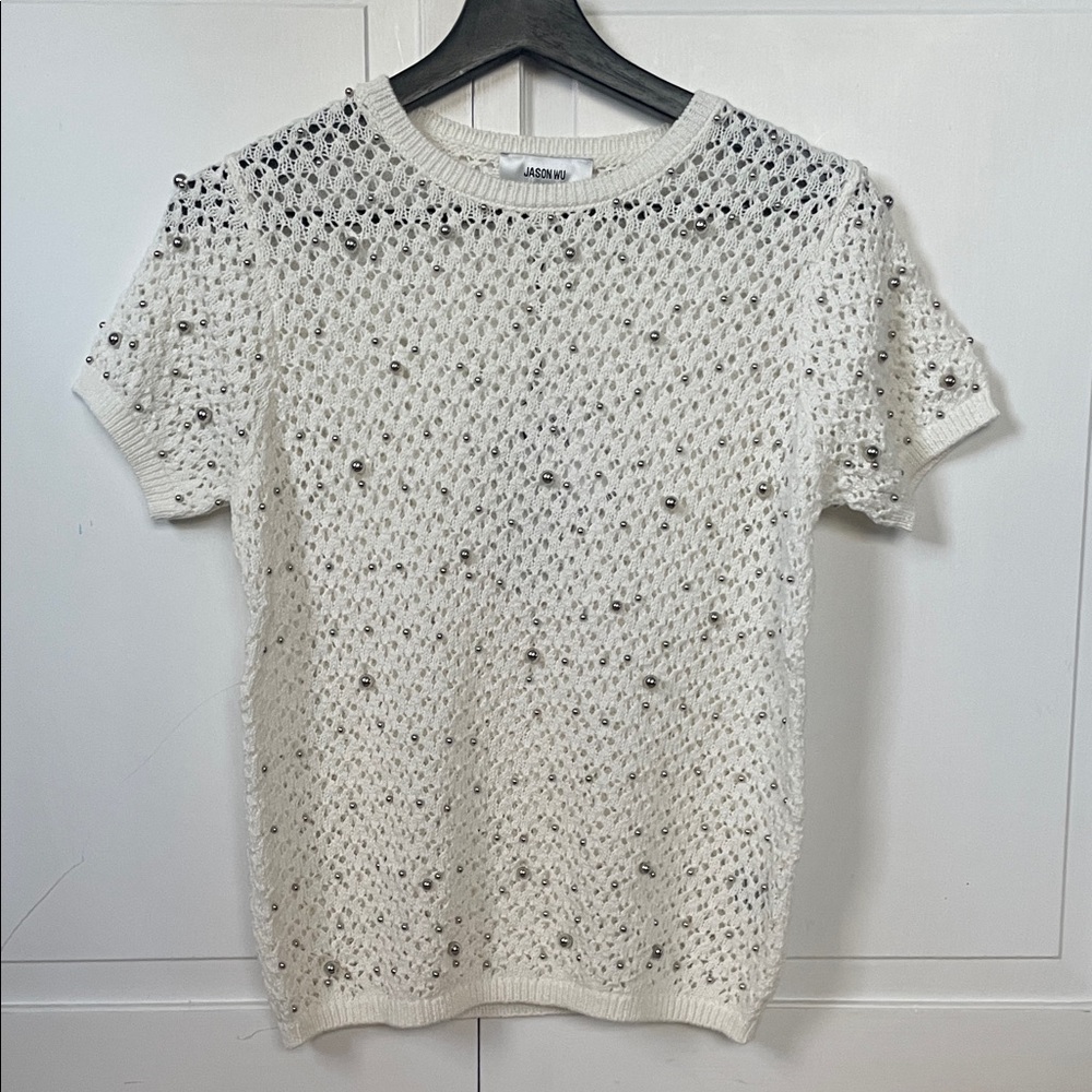 NWT‎ | Jason Wu White Short Sleeve bejeweled Polo | Top | Size M